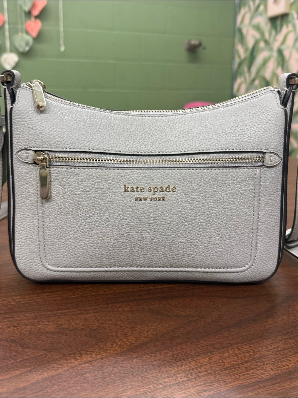kate spade White Pebbled Leather Crossbody Bag with Gold Hardware